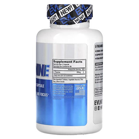 Evlution Theanine Focus Relaxation Nootropic Mood Support 200 Mg 60 Caps