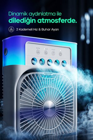3in1 Masaüstü Fan 3 kademeli Ferah Nemlendirici Buharlı Rgb Aydınlatmalı Vantilatör