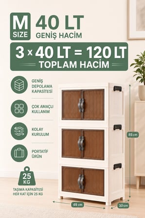 3 Katlı Portatif Plastik Dolap | Çok Amaçlı Saklama ve Düzenleyici | Mutfak Banyo Balkon Ayakkabılık