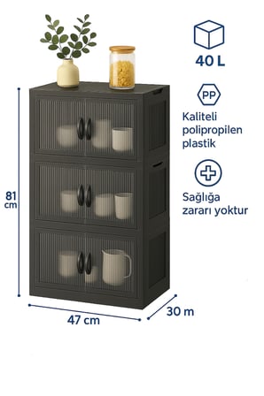 3 Katlı Portatif Plastik Dolap | Çok Amaçlı Saklama ve Düzenleyici | Mutfak Banyo Balkon Ayakkabılık