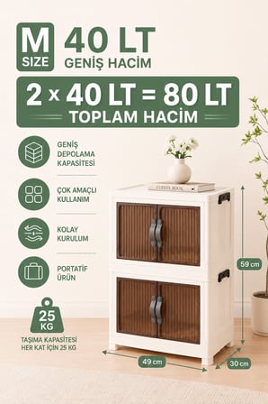 İstiflenebilir Organizer Dolap Çok Amaçlı Kapaklı Portatif Şık Görünümlü ( 2 ADET )