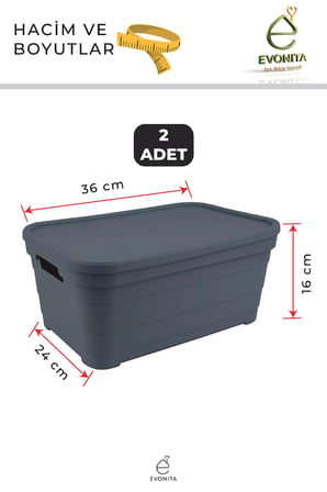 2 Adet 10.8 LT Kapaklı Saklama Kutusu Organizer Büyük Boy Dolap İçi Düzenleyici Depolama