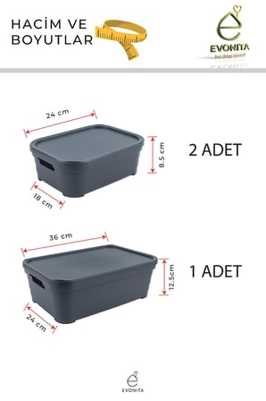 3 Adet Kapaklı Saklama Kutusu Seti Organizer Dolap İçi Düzenleyici
