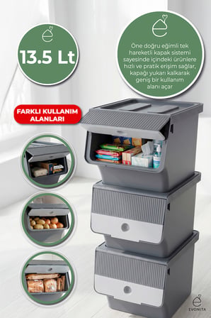 3lü Büyük Boy Organizer Saklama Kutusu Kapaklı Dolap İçi Düzenleyici Kiler Raf Kutusu 13,5 Litre