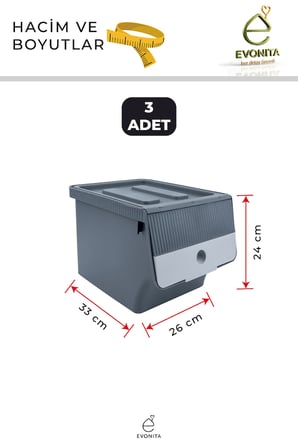 3lü Büyük Boy Organizer Saklama Kutusu Kapaklı Dolap İçi Düzenleyici Kiler Raf Kutusu 13,5 Litre