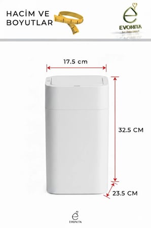12 Lt Hareket Sensörlü Çöp Kovası Otomatik Kapaklı Sessiz Kapanan Modern Tasarım