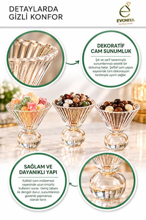 EVONITA Dekoratif Cam Sunumluk – Kristal Görünümlü Ayaklı Şekerlik Lokumluk Çerezlik İkramlık Kase