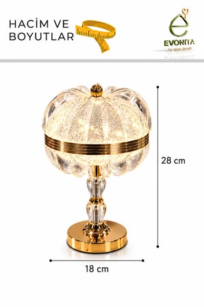 EVONITA Kristal LED Masa Lambası Gold – Dekoratif Işıltılı Abajur Modern Salon ve Komodin Lambası