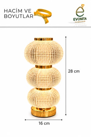 EVONITA Kristal LED Masa Lambası Gold – Dekoratif Işıltılı Abajur Modern Salon ve Komodin Lambası