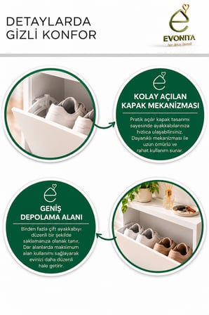EVONITA Duvara Monte Ayakkabılık – Katlanır Kapaklı Dar Alan Ayakkabı Dolabı Beyaz Modern Antre Ayakkabı Organizeri