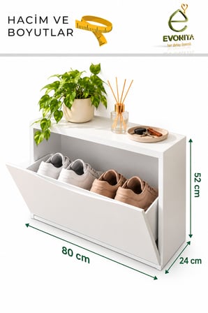 EVONITA Duvara Monte Ayakkabılık – Katlanır Kapaklı Dar Alan Ayakkabı Dolabı Beyaz Modern Antre Ayakkabı Organizeri