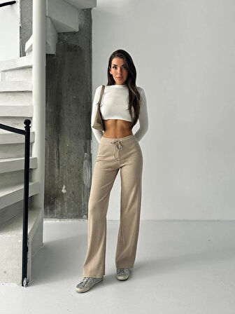 Kadın Bej Fitilli Rahat Günlük Eşofman