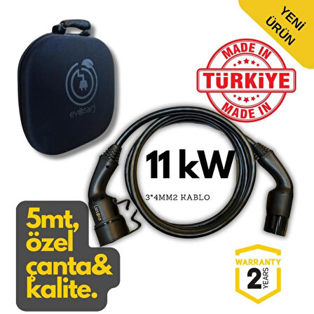 Evoşarj Elektrikli Araç Şarj Kablosu 11KW, 20A, 5mt, Tip2