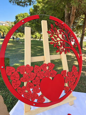 Kişiye Özel Kırmızı Zeytin Ağacı Desenli Öğretmenler Günü Yuvarlak Anı Kutusu (50cm)
