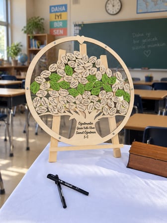 Kişiye Özel Akçaağaç Ahşap Hayat Ağacı Yuvarlak Öğretmenler Günü Anı Kutusu (50cm)
