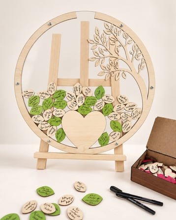 Kişiye Özel Akçaağaç Ahşap Dal Desenli Yuvarlak Anı Kutusu (50cm)