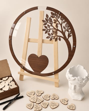 Kişiye Özel Ceviz Ahşap Dal Desenli Yuvarlak Anı Kutusu (50cm)