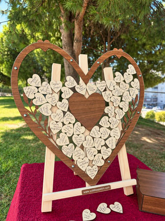 Kişiye Özel Ceviz Dal Desenli Kalp Anı Kutusu (50cm) (İçi Kalp İsimlikli)