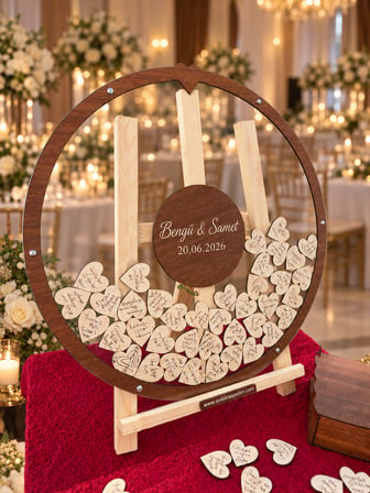 Kişiye Özel Ceviz Yuvarlak Anı Kutusu (50cm) (İçi Yuvarlak İsimlikli)