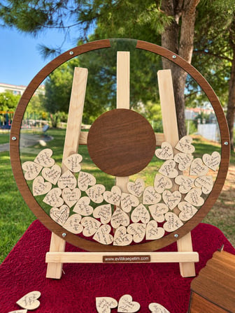 Kişiye Özel Ceviz Yuvarlak Anı Kutusu (50cm) (İçi Yuvarlak İsimlikli)