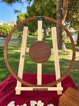 Kişiye Özel Ceviz Yuvarlak Anı Kutusu (50cm) (İçi Yuvarlak İsimlikli)