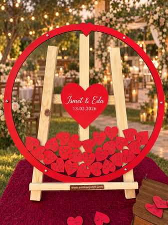 Kişiye Özel Kırmızı Yuvarlak Anı Kutusu (50cm) (İçi Kalp İsimlikli)