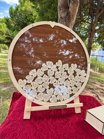 Kişiye Özel Ceviz Zeminli Akçaağaç Çerçeveli Yuvarlak Anı Kutusu (50cm) (İçi Açık Tasarım)