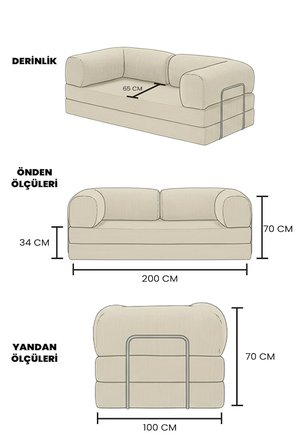 100x200 Kanepe - Fitilli Kadife Kumaş Çok Amaçlı Aktivite Koltuğu & Yatak Olabilen & Koltuk