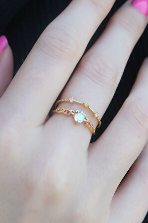 Evyora Gold Renk Zirkon Taşlı Taç Model Kadın Yüzük