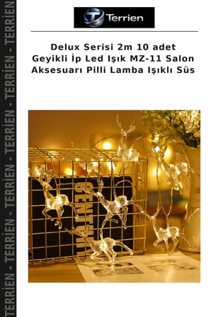 Delux Serisi 2m 10 adet Geyikli İp Led Işık MZ-11 Salon Aksesuarı Pilli Lamba Işıklı Süs
