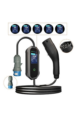 Elektrikli Araç Taşınabilir Şarj Istasyonu 7,4 Kw 32a Tip-2 3x32a 5 Mt Tip2(MOBİL UYGULAMA)