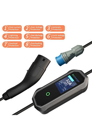 Elektrikli Araç Taşınabilir Şarj Istasyonu 7,4 Kw 32a Tip-2 3x32a 5 Mt Tip2(MOBİL UYGULAMA)