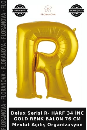 Delux Serisi R- HARF 34 İNC GOLD RENK BALON 76 CM Mevlüt Açılış Organizasyon