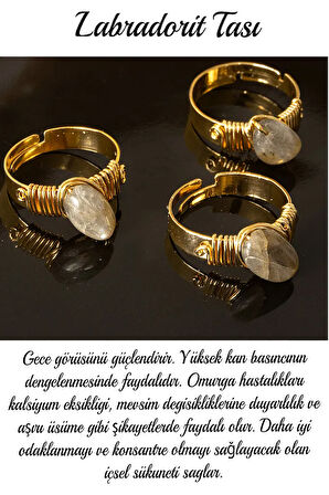Sertifikalı Kalın Tımbıl Model Labradorit Taşı Yüzük - Ayarlamalı