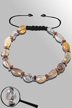 Sertifikalı Amorf Model Gerçek Rutil Kuvars Taşı Bileklik - Ayarlamalı