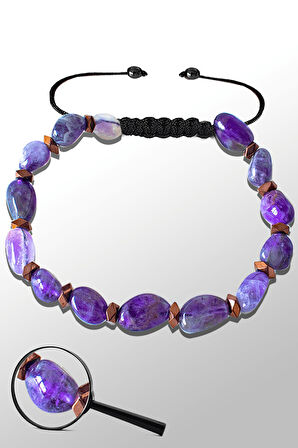 Sertifikalı Amorf Model Gerçek Ametist Taşı Bileklik - Ayarlamalı