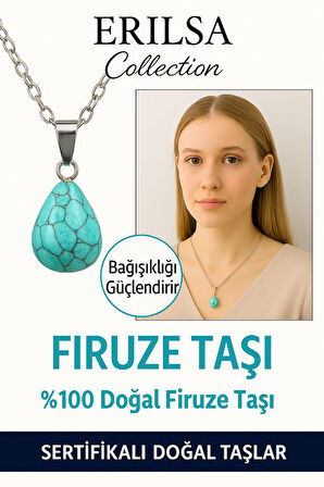 Sertifikalı Damla Model Firuze Taşı Kolye – Koruma, İletişim ve Huzur Turkuaz Taşı