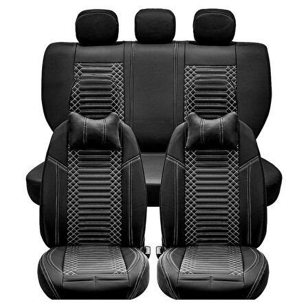 Ford Connect Lüx Deri Oto Koltuk Kılıfı Ön Arka Takım Exclusıve Model Siyah Beyaz 2+1