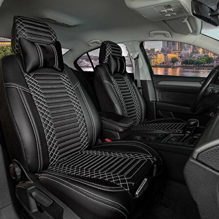 Mercedes Citan Lüx Deri Oto Koltuk Kılıfı Ön Arka Takım Exclusıve Model Siyah Beyaz 2+1