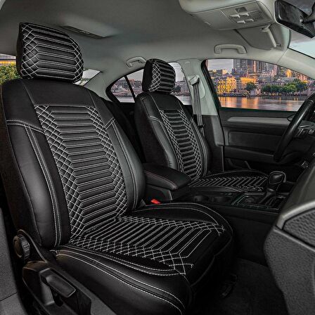 Mercedes Citan Lüx Deri Oto Koltuk Kılıfı Ön Arka Takım Exclusıve Model Siyah Beyaz 2+1