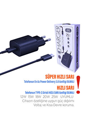 Samsung A23 Uyumlu Şarj Aleti 25W HIZLI Type-C 25w Hızlı Şarj Kablosu