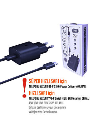 Samsung Galaxy A71 Uyumlu HIZLI Şarj Aleti - 25W HIZLI Type-C 5A Hızlı Şarj Kablo