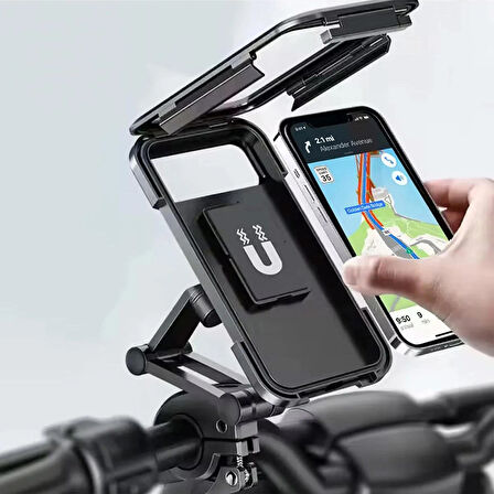 Motosiklet Scooter Bisiklet Telefon Tutucu Su Geçirmez 360° Ayarlanabilir Şarj Girişi Açık