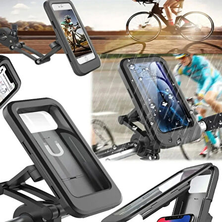 Motosiklet Scooter Bisiklet Telefon Tutucu Su Geçirmez 360° Ayarlanabilir Şarj Girişi Açık