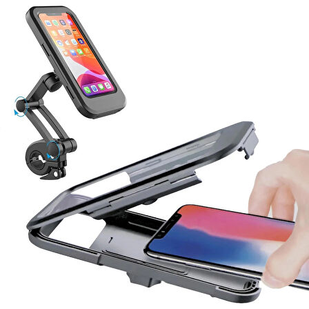 Motosiklet Scooter Bisiklet Telefon Tutucu Su Geçirmez 360° Ayarlanabilir Şarj Girişi Açık