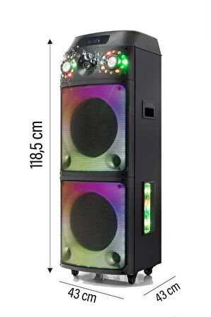 Büyük Boy Bluetooth Hoparlör Speaker 12"x2 100W WOOFER 2 Mikrofon Hoparlör 9000mAh Baloncuklu Ledli