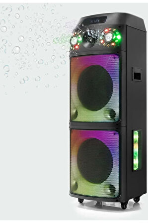 Büyük Boy Bluetooth Hoparlör Speaker 12"x2 100W WOOFER 2 Mikrofon Hoparlör 9000mAh Baloncuklu Ledli