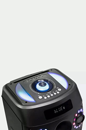 Büyük Boy Bluetooth Hoparlör Speaker 12"x2 100W WOOFER 2 Mikrofon Hoparlör 9000mAh Baloncuklu Ledli