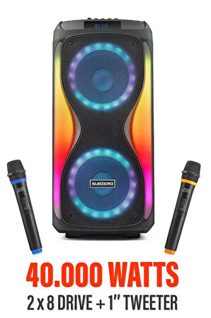 Büyük Boy Bluetooth Hoparlör 40000WATTS Speaker 8x2 Çift Hoparlör 2 Mikrofonlu 3600mAh Parti Boy