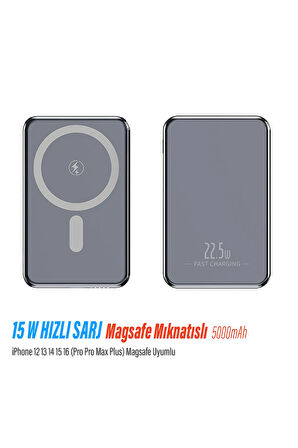 iPhone 12 13 14 Uyumlu 15W Hızlı Şarj Magsafe Powerbank 5000 Mah Kablosuz Mıknatıslı